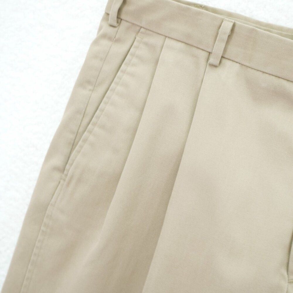 Land's End Tan Pleated Cuffed Mid Rise Tan Polyester Blend Chino‎ Pants 36/28 - Picture 5 of 8